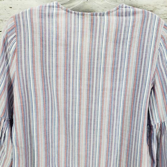 BCBGMAXAZRIA Purple 100%Cotton Bell Sleeve Striped Top Size Small - Picture 9 of 11